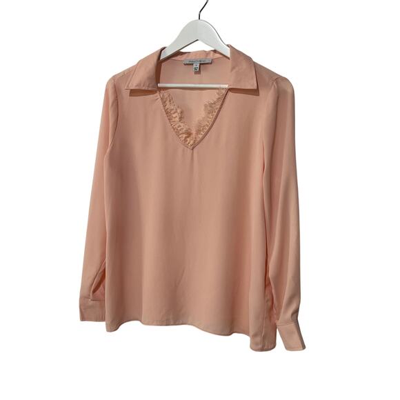 SINGLE THREAD TOP WOMEN'S SIZE SMALL LACE TRIM V NECK POPOVER BLOUSE PINK NEW - Picture 5 of 14